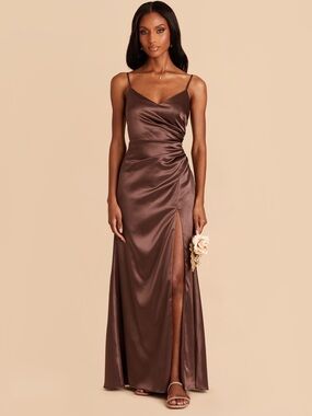 Birdy grey Catherine Dress Shiny Satin Chocolate Brown size S